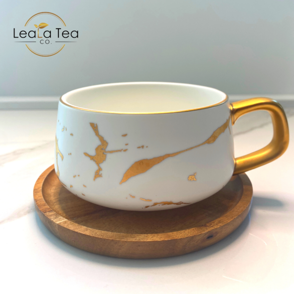 LeaLa Tea Co - Boho White and Gold Tea Cup