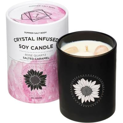 Crystal infused soy candle.    Rose quartz - Salted Caramel